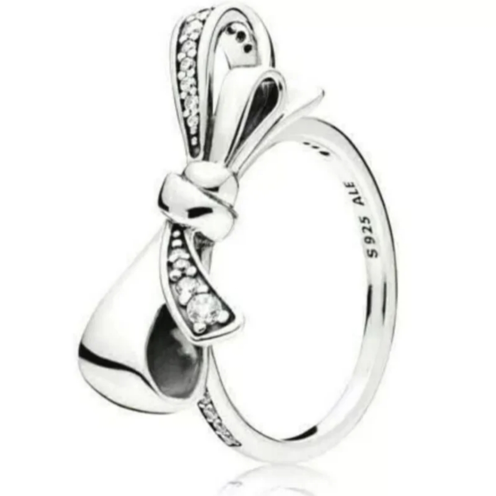 Pandora Pave Sterling Silver ALE Bow Tie Sterling Silver CZ GLITZY Ring Size 7.5